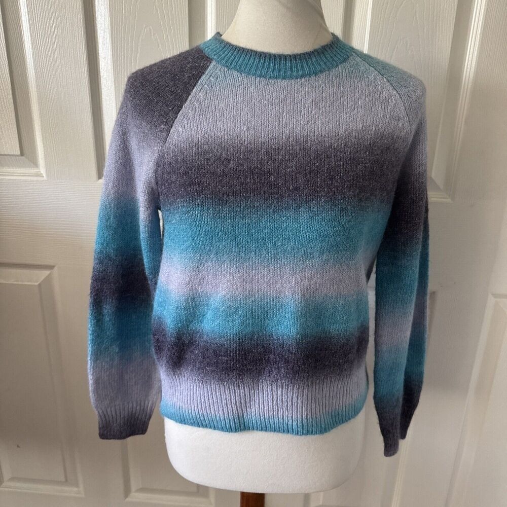 Womens S Teal Purple Ombre Striped Fuzzy Wool Blend Sweater BB Dakota